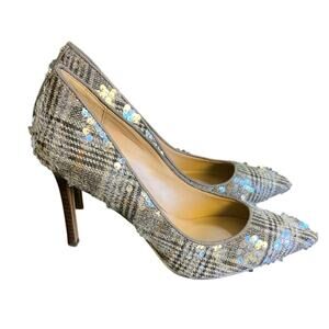 Sam Edelman Hazel Sequin Tweed Pumps 10 Grey Pointed Toe Stiletto Heels